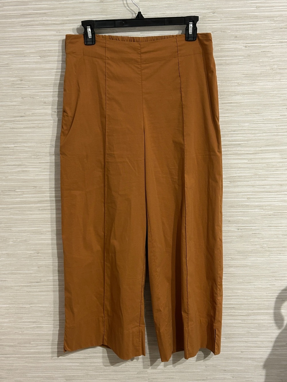 FOIL Burnt Orange Wide Leg Cropped Pants Size US 6 Elastic Waist Stretch Pockets